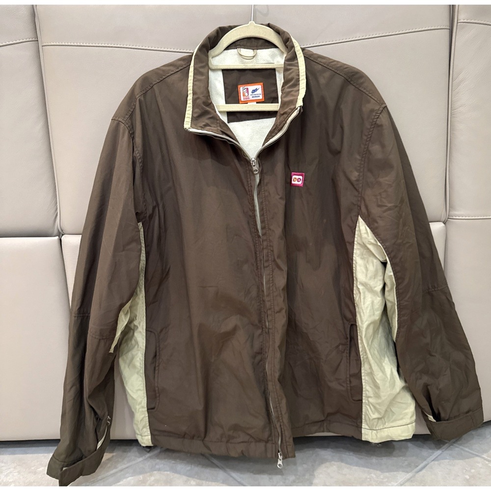 Dunkin Donuts Jacket Unisex‎ 2XL Brown Tan Full Zip Fleece Lined Coat Jacket